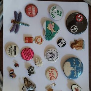 Vintage Pin and Button Collection 70s - 80s - 90s NEW and USED